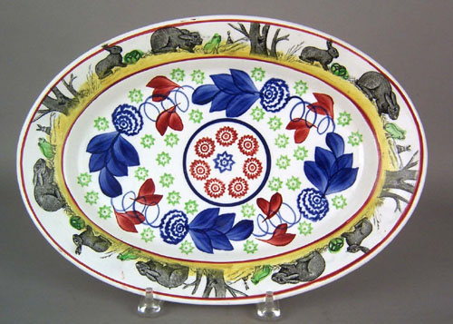 Appraisal: Stick spatter platter with rabbit and frog border l w