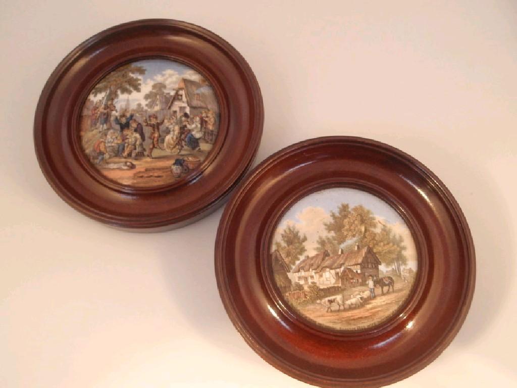 Appraisal: Two thC Prattware pot lids - 'The Village Wedding' and