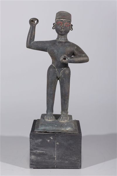 Appraisal: Antique Indian bronze statue with some enamel and incised features