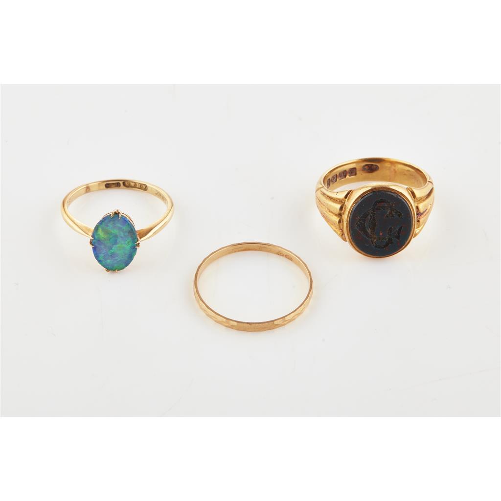 Appraisal: A group of three rings to include an ct gold