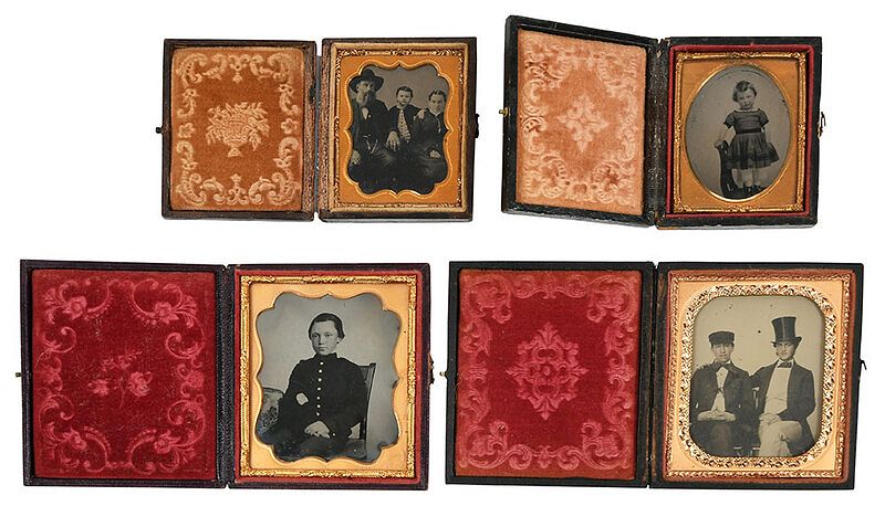 Appraisal: Four Assorted Ambrotypes two sixth plates two ninth plates including