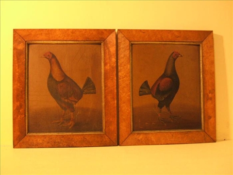 Appraisal: BRITISH MID TH C PAIR OF COCK FIGHTING PAINTINGS Oil