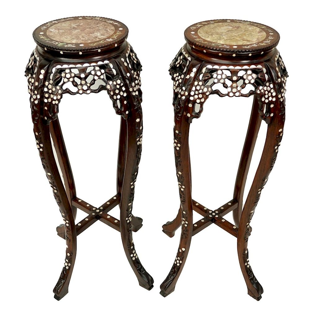 Appraisal: Pair of Chinese Pedestal Stands Pair of Chinese Mother of