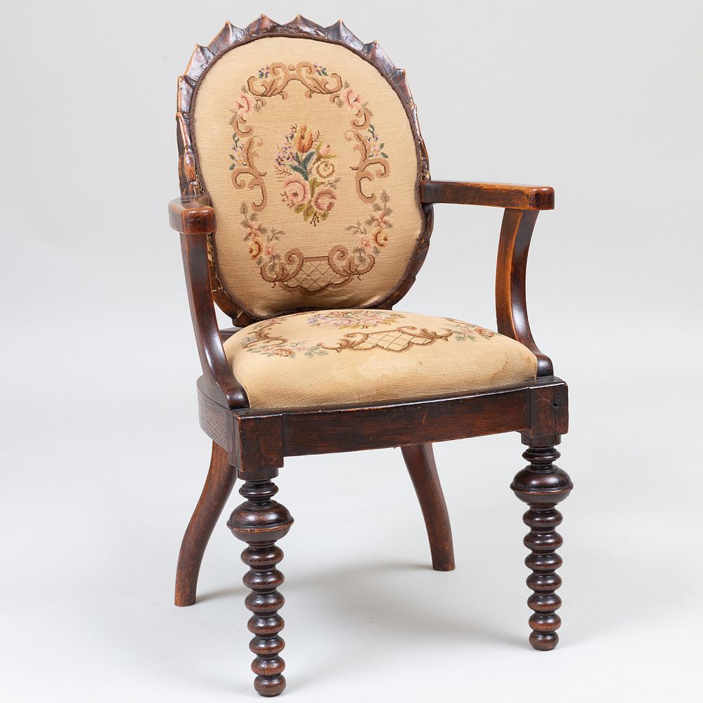 Appraisal: Unusual Continental Carved Oak and Hardwood 'Alligator Snapping Turtleshell' Armchair