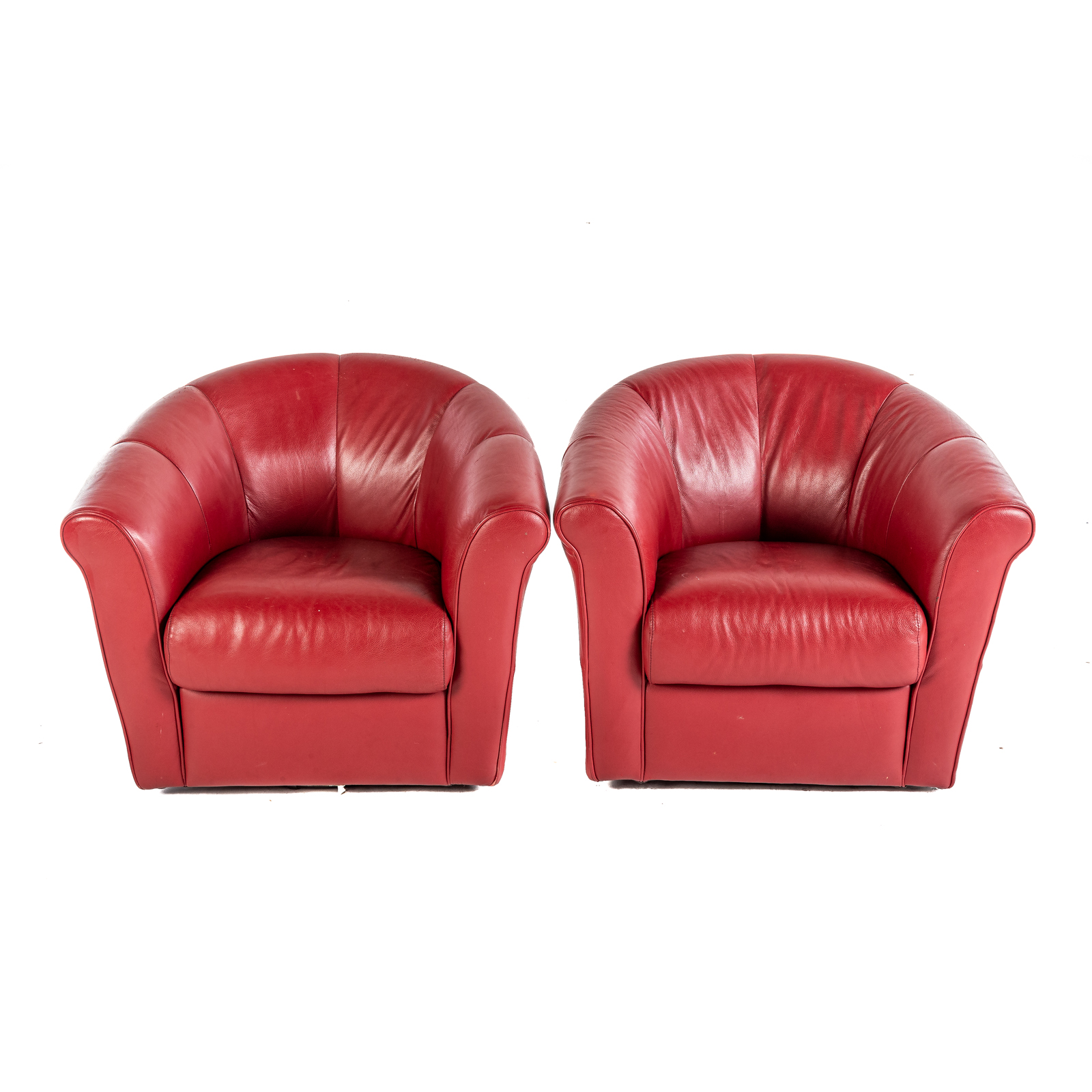 Appraisal: PAIR OF ITALSOFA RED LEATHER SWIVEL CLUB CHAIRS Contemporary tub