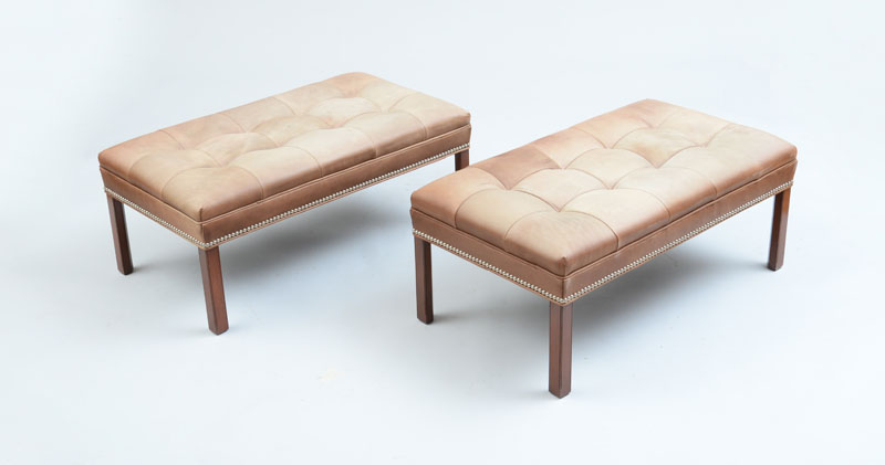 Appraisal: PAIR OF REPRODUCTION BENCHES IN THE STYLE OF KAARE KLINT