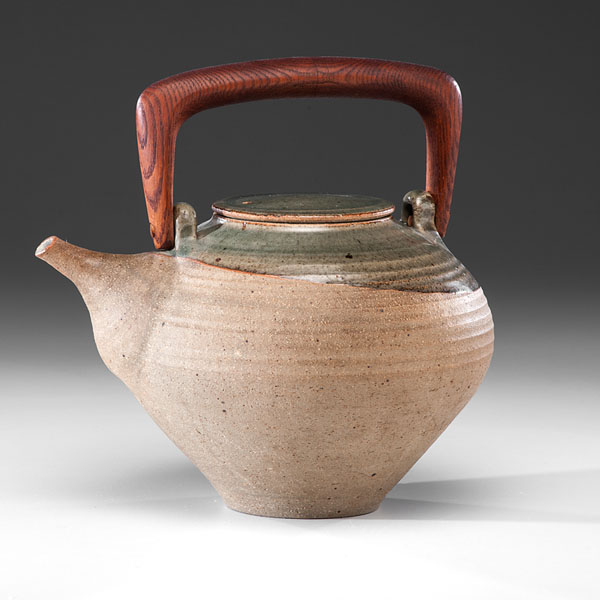 Appraisal: Teapot with Oak Handle ca Stoneware ht with handle dia