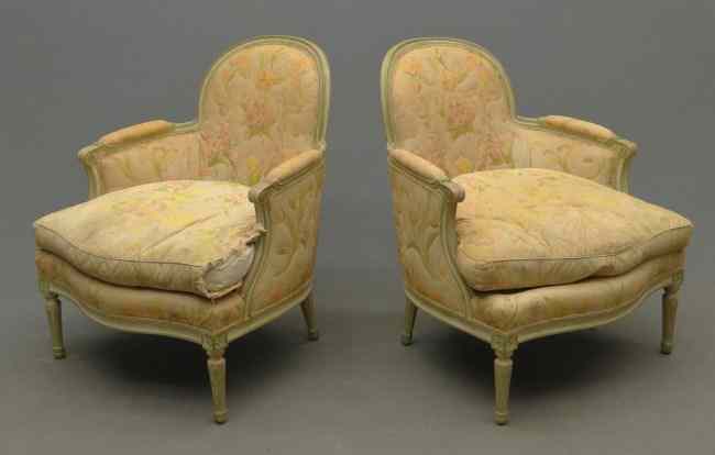 Appraisal: Pair French style upholstered chairs As found