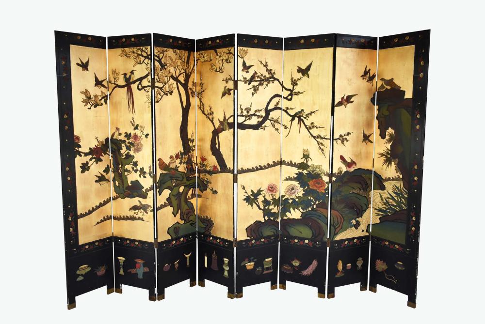 Appraisal: CHINESE LACQUER AND GILT EIGHT FOLD COROMANDEL SCREENEarly th Century