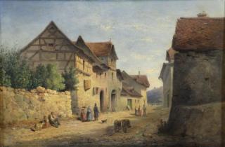 Appraisal: LAFITE Carl Oil on Canvas Austrian Village Scene Signed and