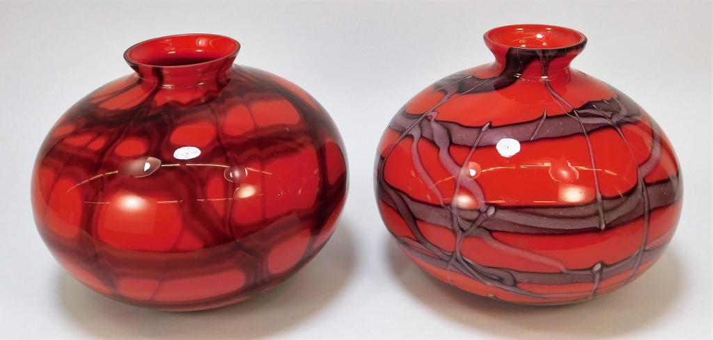 Appraisal: PC KRALIK RED NET BOHEMIAN ART GLASS VASES Bohemia th