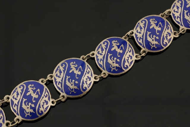 Appraisal: STERLING SILVER SIAM BRACELET SET WITH BLUE ENAMEL