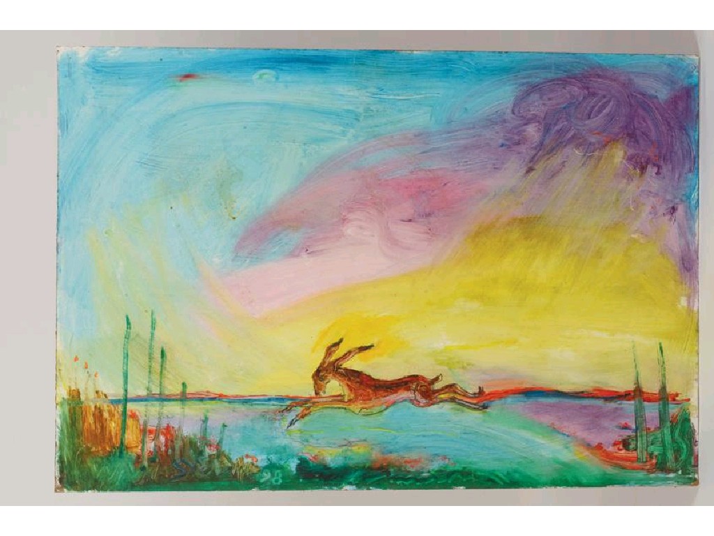 Appraisal: SVEN BERLIN Leaping hare in a landscape signed and dated