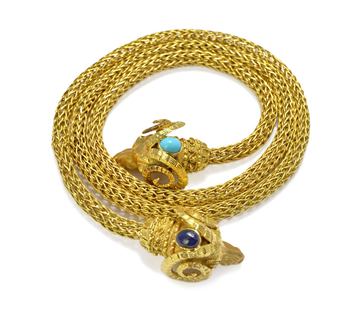 Appraisal: A gold necklace the terminals each formed as a blue