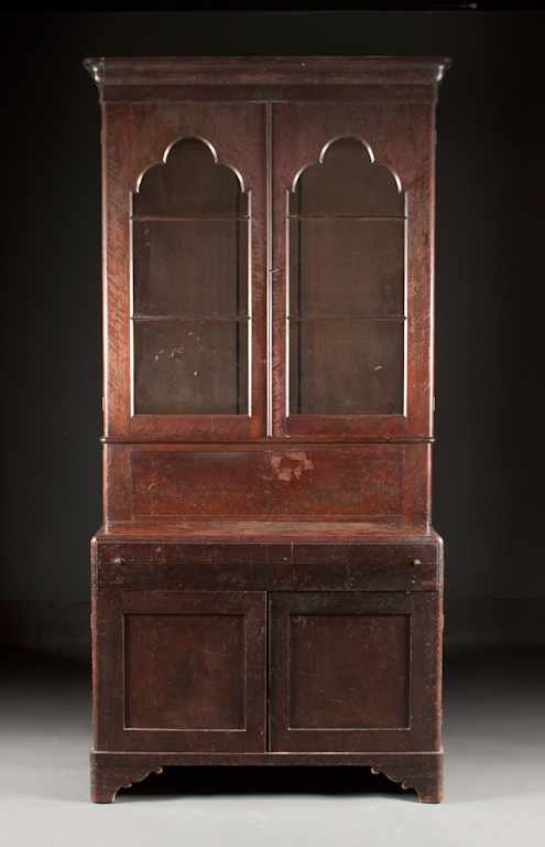 Appraisal: American Gothic Revival mahogany and glazed panel secretary bookcase Baltimore