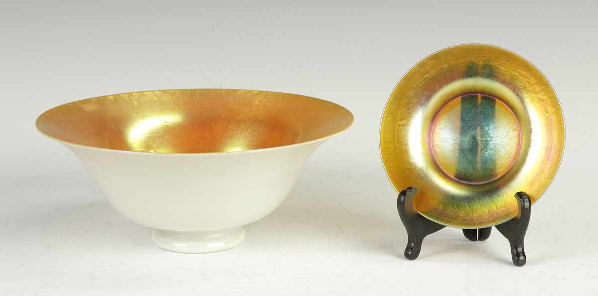 Appraisal: Steuben Bowl Under plate Steuben Gold Aurene calcite bowl exc