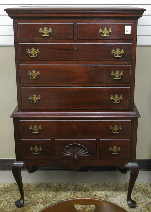 Appraisal: QUEEN ANNE STYLE MAHOGANY HIGHBOY CHEST Charak Furniture Co Boston