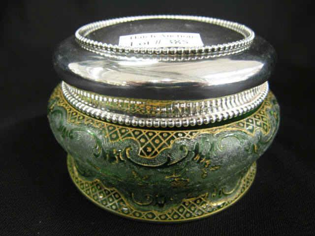 Appraisal: Fine French Cameo Art Glass Sterling Powder Jar emerald cameo