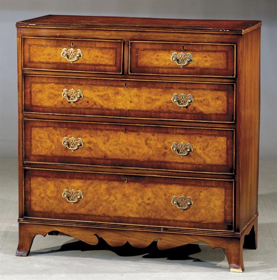 Appraisal: George II style inlaid walnut chest of drawers late th