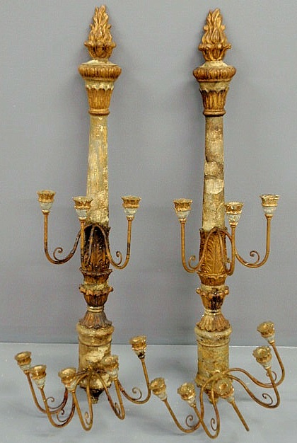 Appraisal: Pair of Continental style wall sconces with paint and gilt