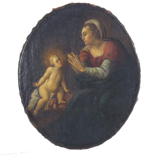 Appraisal: Italian oil on oval canvas Virgin and Child th C