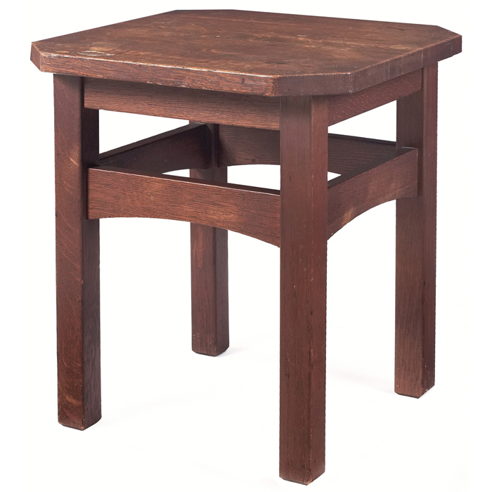 Appraisal: L and JG Stickley tabouret cut-corner top over arched rails