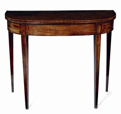 Appraisal: A George III mahogany 'D' shape tea table inlaid stringing