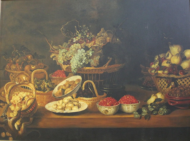 Appraisal: th Century SchoolClassical style spread of fruit and vegetables oils