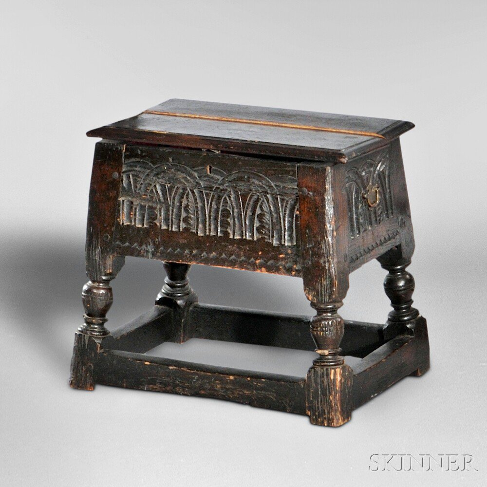 Appraisal: Oak Box Joint Stool England th century with later components