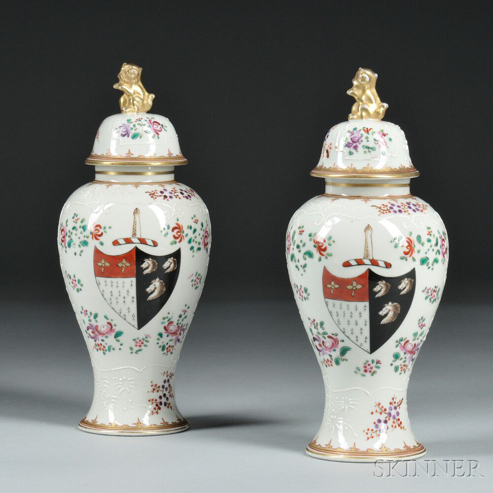 Appraisal: Pair of Samson Porcelain Covered Urns France th century each