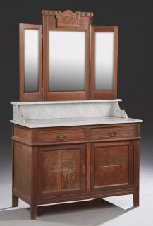 Appraisal: Continental Carved Oak Marble Top Washstand early th c the