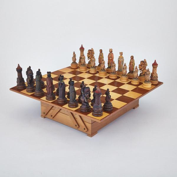 Appraisal: Italian Carved and Polychromed Wooden Renaissance Style Chess Set by