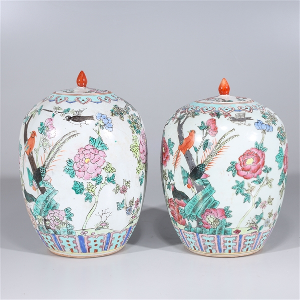 Appraisal: Two old Chinese enameled porcelain covered jars as is condition