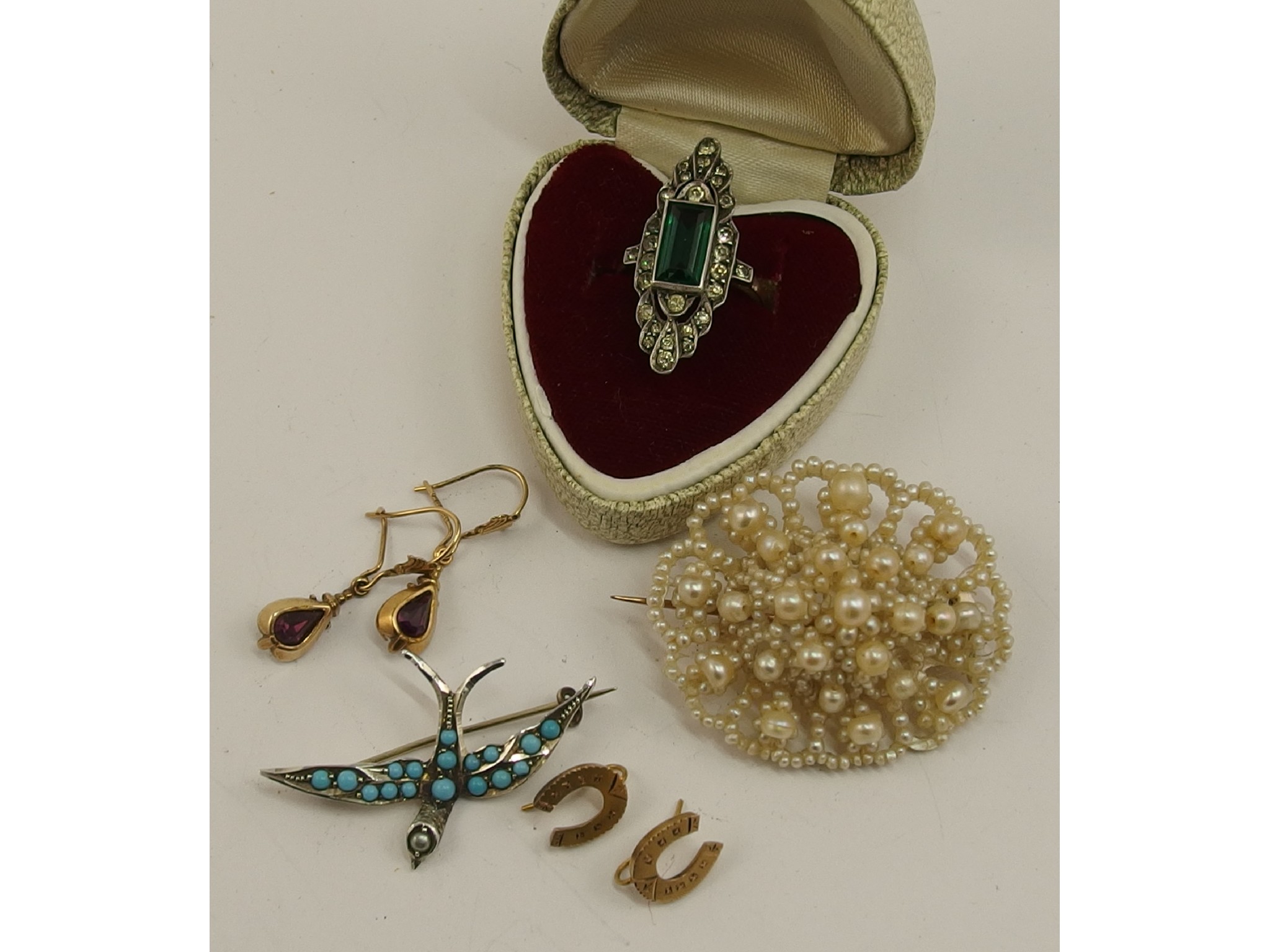 Appraisal: A pearl cluster brooch two pairs of ct earrings and