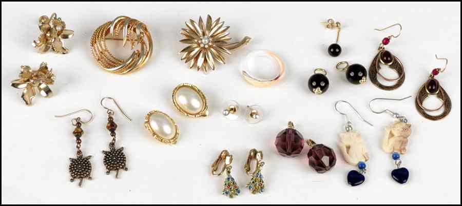 Appraisal: GROUP OF EARRINGS Together with two brooches and a ring