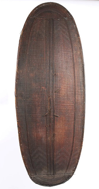 Appraisal: AN AFRICAN CONGOLESE BASKET WORK SHIELD with geometric decoration and