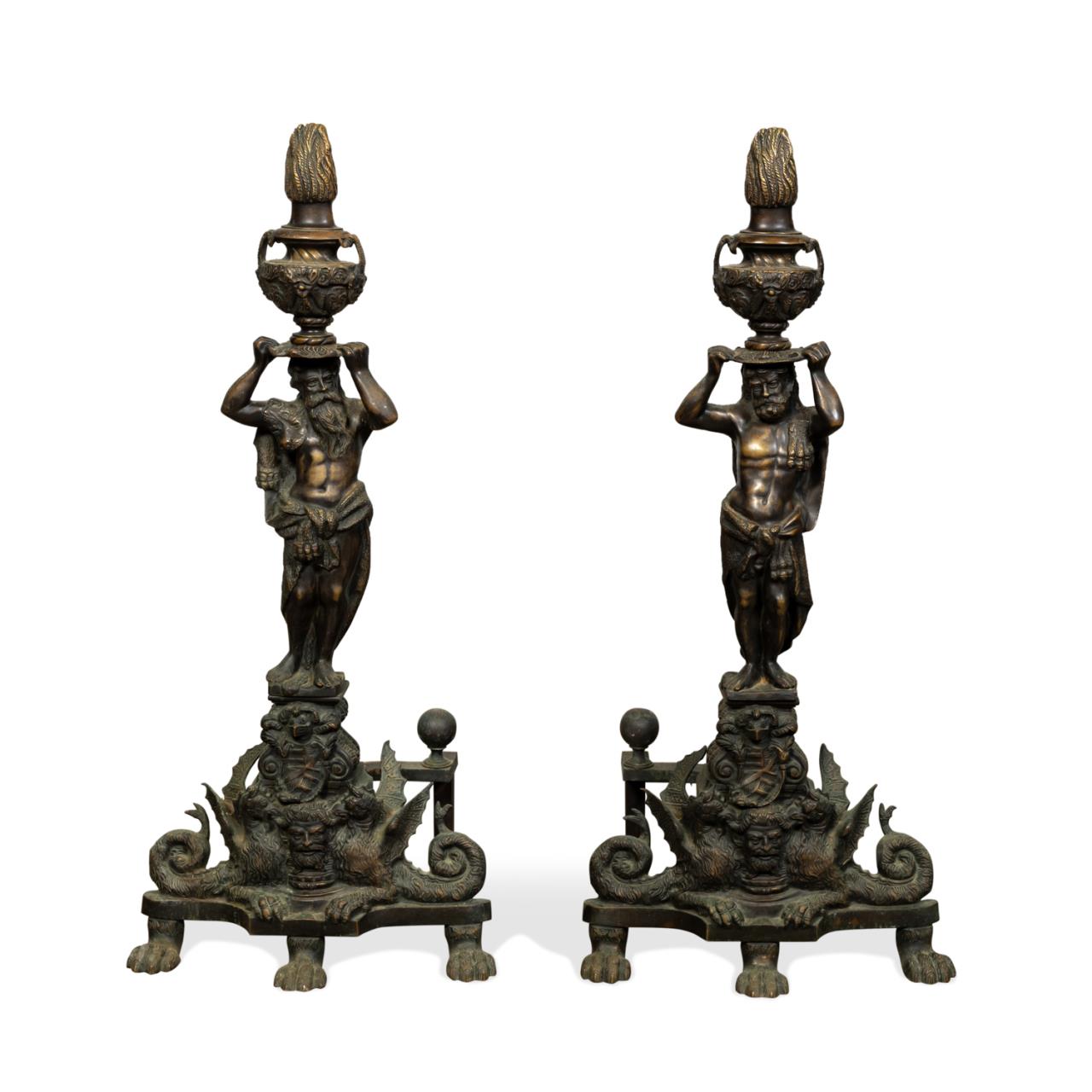 Appraisal: PAIR RENAISSANCE REVIVAL MYTHOLOGICAL CHENETS Pair of Continental Renaissance Revival