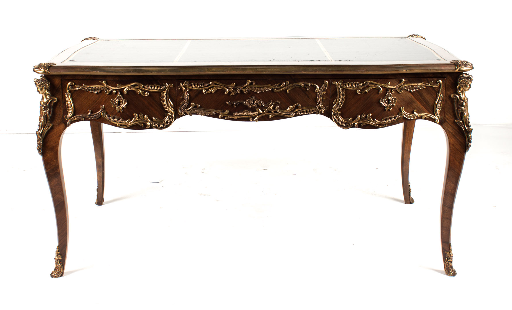 Appraisal: Louis XV style rosewood bureau plat with figural and acanthus