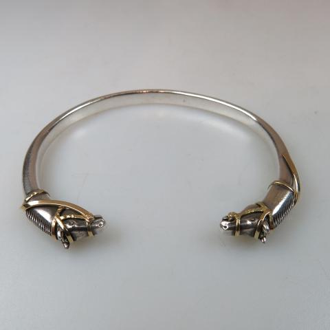 Appraisal: French Sterling Silver And k Yellow Gold Open Bangle with