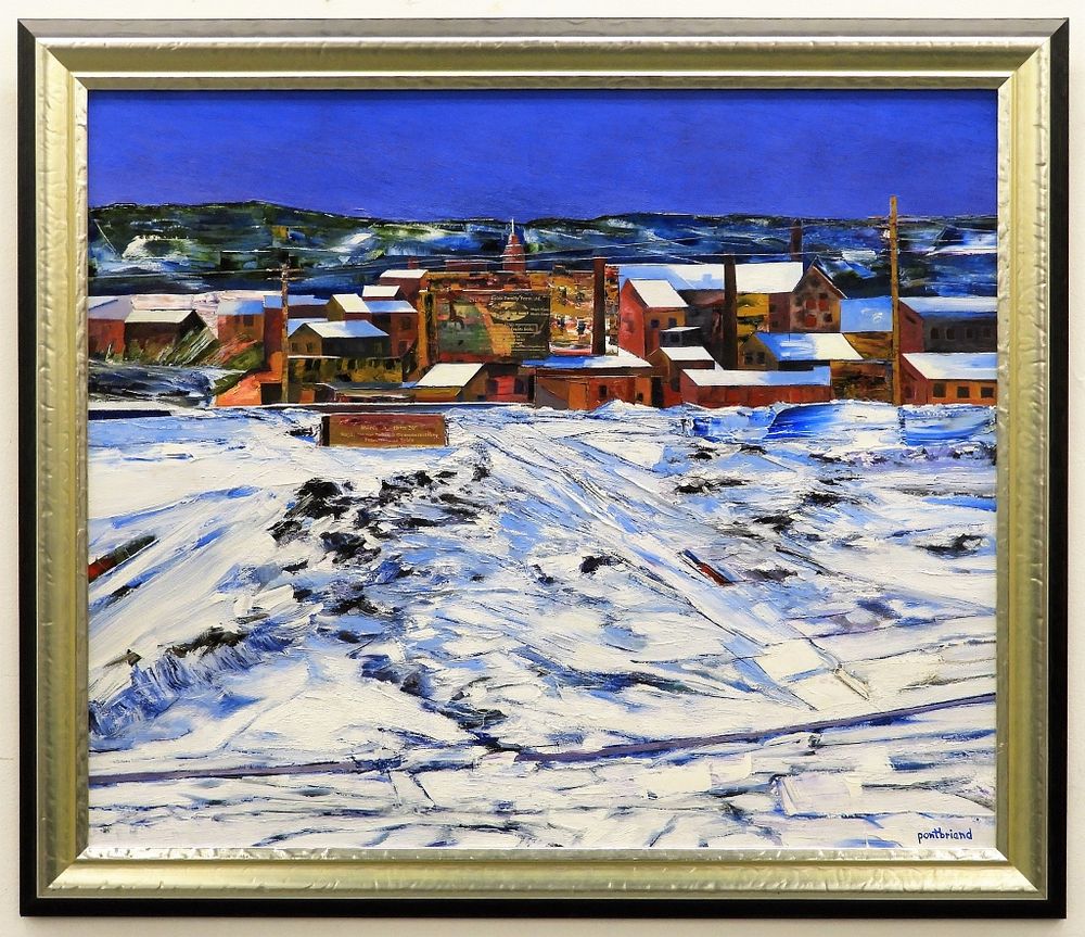 Appraisal: Roger Pontbriand Modern Winter City Painting United States d Urban