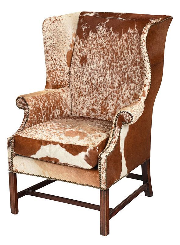 Appraisal: Chippendale Style Cowhide Upholstered Easy Chair th th century mahogany