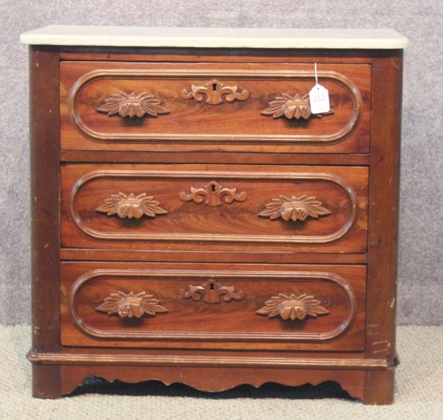 Appraisal: Marble Top Walnut Small ChestWith three drawers x x