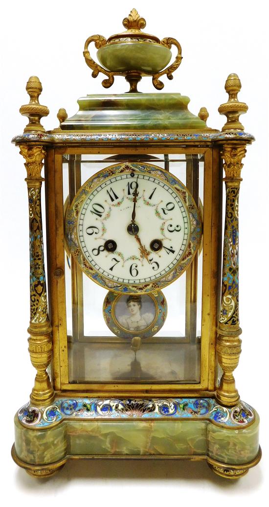 Appraisal: CLOCK French L Marti cloisonn and onyx mantle clock four