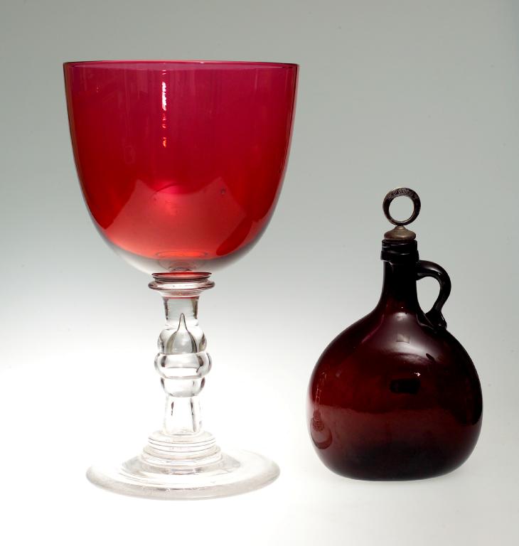 Appraisal: AN UNUSUALLY LARGE th CENTURY CRANBERRY GLASS RUMMER with knopped