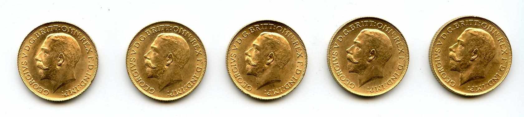 Appraisal: Great Britain George V Sovereigns KM- All are bright and