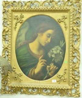 Appraisal: Oval Victorian oil on canvas portrait of an angel holding