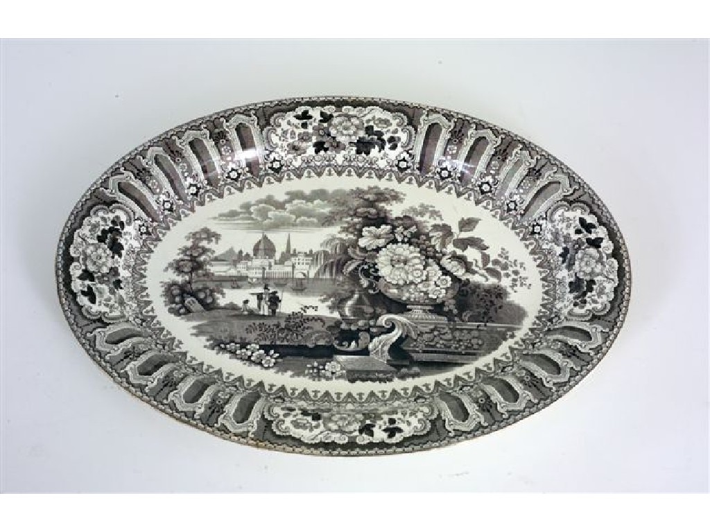 Appraisal: WEDGWOOD BLACK TRANSFER-PRINTED MEAT DISH of oval form printed with