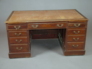 Appraisal: A mahogany twin pedestal desk early th century with gilt