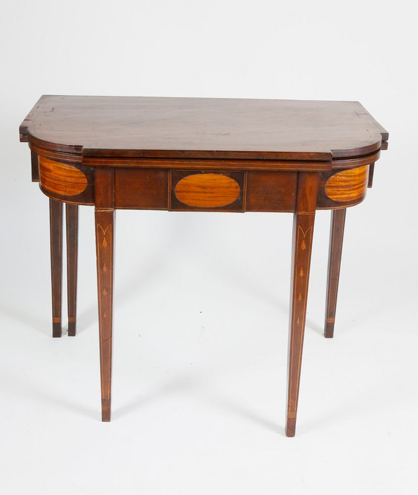 Appraisal: American Federal Inlaid Mahogany Card Table circa American Federal Inlaid