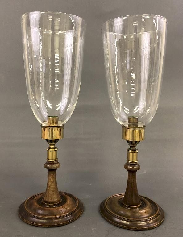 Appraisal: Pair of Hurricane Shade Candleholders Pair of hurricane shade candleholders